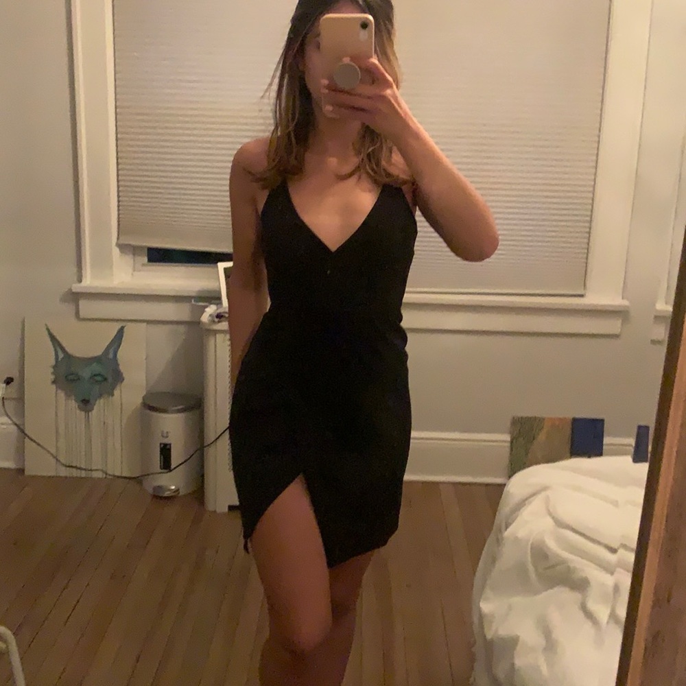 Black wrap tie dress